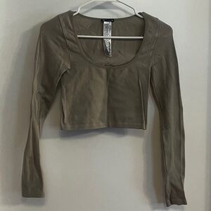 Zara Mint/Tan Long Sleeve Crop Top